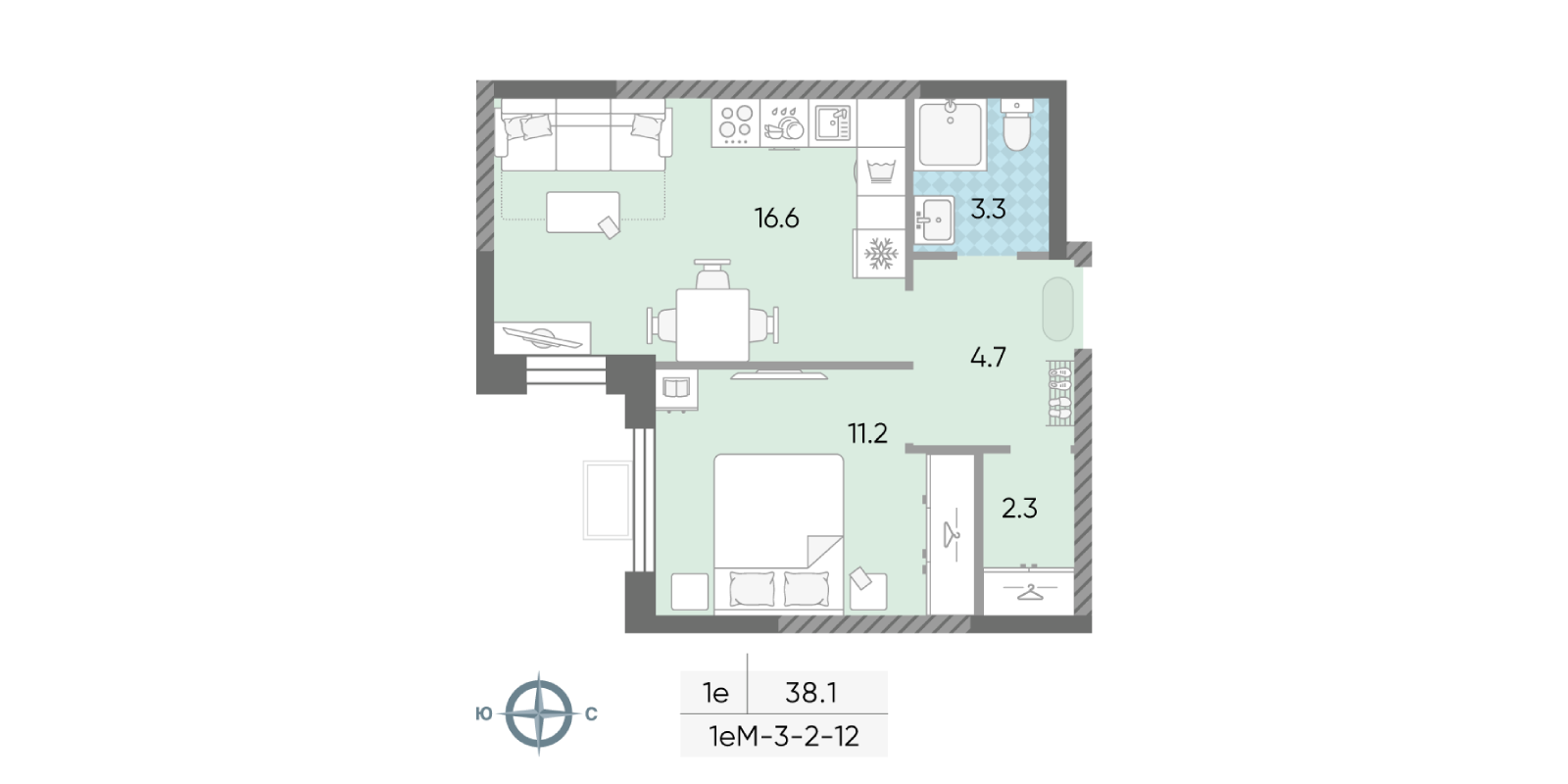 Продаётся 1-комнатная квартира, 38,1 м², Солнцево - 11 114 914 ₽